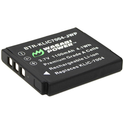 [CLEARANCE] Wasabi Power KLIC-7004 (2 Pack) 3.7V 1100mAh Battery and Charger Kit with Power Indicator, Built-In Fold Out US Plug, Car Charger and Euro Plug Adapter for Kodak EasyShare V1233 & V1253 Digital Cameras | KIT-BTR-KLIC7004-LCH-KLIC7004