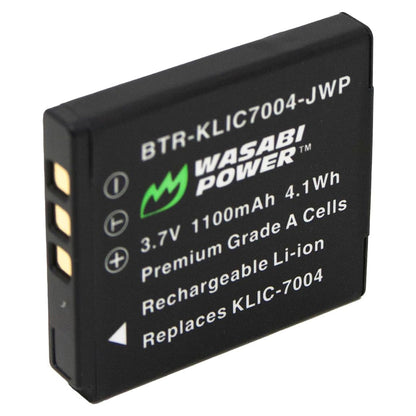 [CLEARANCE] Wasabi Power KLIC-7004 (2 Pack) 3.7V 1100mAh Battery and Charger Kit with Power Indicator, Built-In Fold Out US Plug, Car Charger and Euro Plug Adapter for Kodak EasyShare V1233 & V1253 Digital Cameras | KIT-BTR-KLIC7004-LCH-KLIC7004