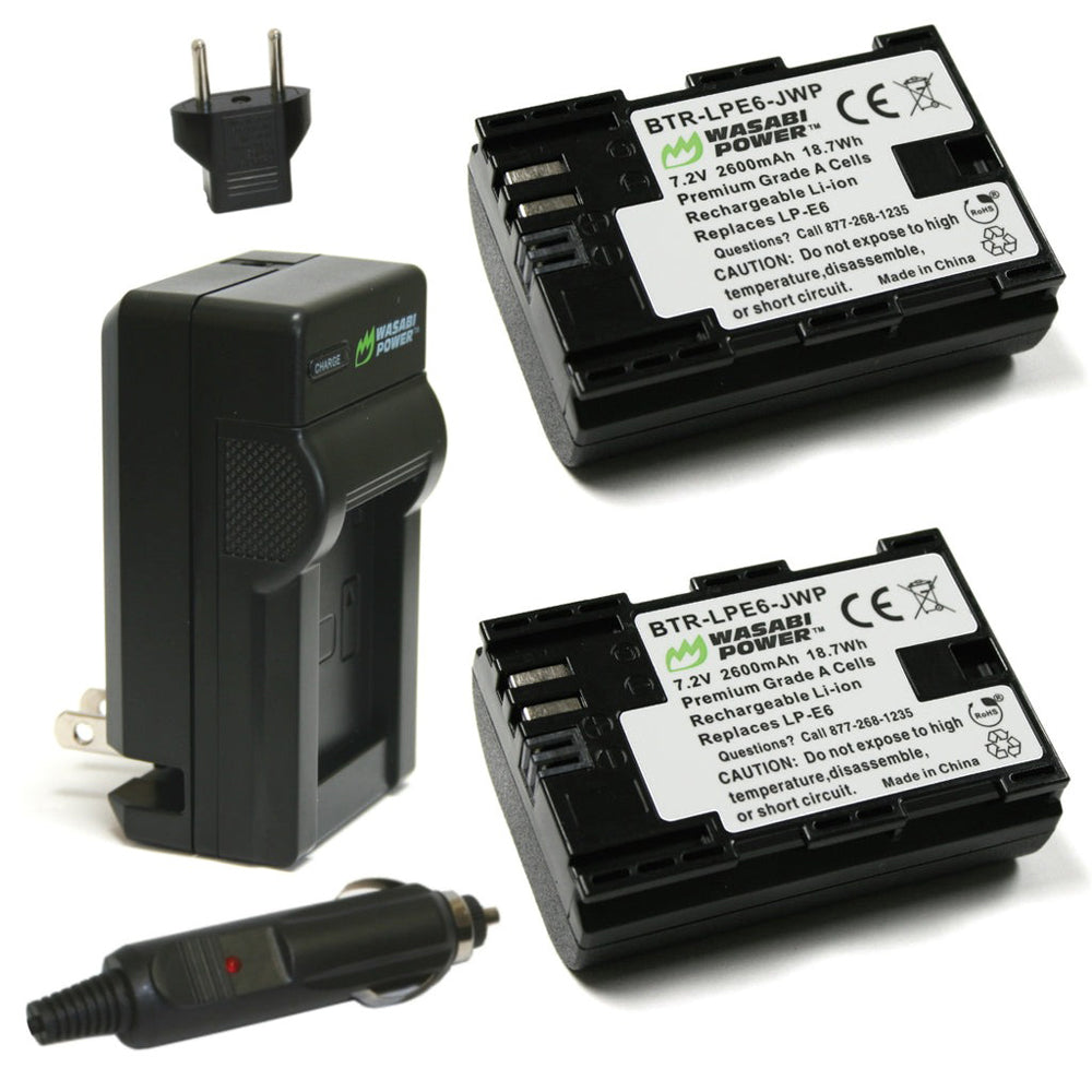 Wasabi Power (2-Pack) Canon LP-E6 LPE6 Battery and Dual Charger with USB-A to Micro USB Charging Cable for Canon EOS R R5 R5C R6 Mirrorless, 5D 6D 7D 60D 70D 80D 90D DSLR Camera, XC15 XC10 Camcorder