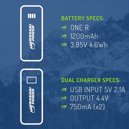 Wasabi Power Insta360 ONE R / ONE RS Action Camera Battery and Dual Charger Kit with Micro USB and Type-C Charging Ports, Spare for CINORBT/A