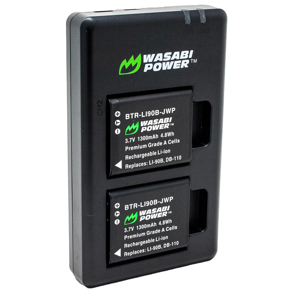 Wasabi Power (2-Pack) Olympus LI-90B LI-92B LI90B LI92B Battery and Dual Charger with USB-A to USB Type C Charging Cable for Olympus XZ-2 iHS SH-60 SH-50 iHS SH-1 Tough TG-7 TG-6 TG-5 TG-4 TG-3 Digital Camera