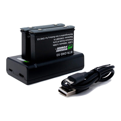 Wasabi Power Rechargeable Battery (2-Pack) 3.85V 1800mAh with USB Dual Charger Kit for Insta360 X3 Camera