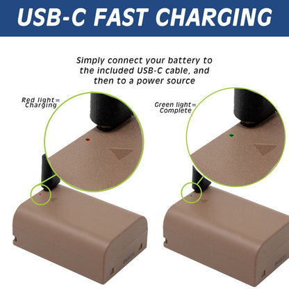 [CLEARANCE] Wasabi Power BLX-1 7.2V 2400mAh Lithium-Ion Battery with USB -C Fast Charging Direct Port for Olympus BLX1 and OM System Mirrorless Camera | USB-BTR-BLX1