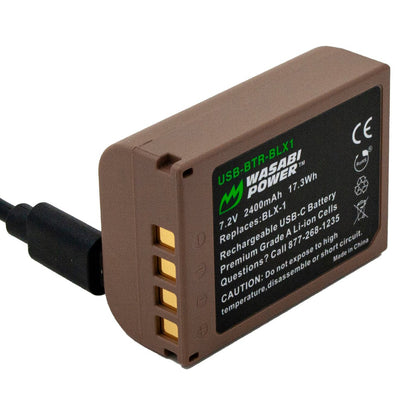 [CLEARANCE] Wasabi Power BLX-1 7.2V 2400mAh Lithium-Ion Battery with USB -C Fast Charging Direct Port for Olympus BLX1 and OM System Mirrorless Camera | USB-BTR-BLX1
