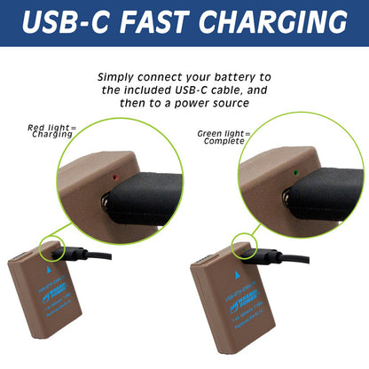 Wasabi Power EN-EL14 Type 7.4V 950mAh Lithium-Ion Fully Decoded Battery with USB Type-C Direct Charging Port for Select Nikon Coolpix Digital Camera | USB-BTR-ENEL14