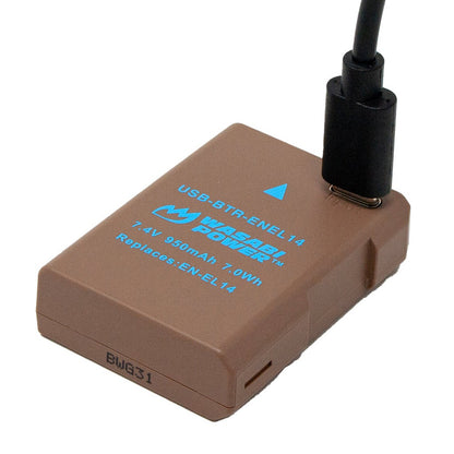 Wasabi Power EN-EL14 Type 7.4V 950mAh Lithium-Ion Fully Decoded Battery with USB Type-C Direct Charging Port for Select Nikon Coolpix Digital Camera | USB-BTR-ENEL14