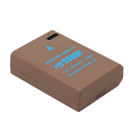 Wasabi Power EN-EL14 Type 7.4V 950mAh Lithium-Ion Fully Decoded Battery with USB Type-C Direct Charging Port for Select Nikon Coolpix Digital Camera | USB-BTR-ENEL14