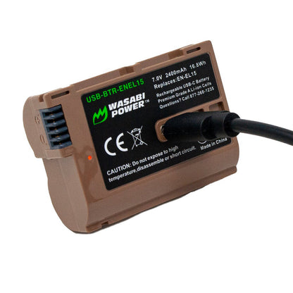 [CLEARANCE] Wasabi Power EN-EL15 Type 7.2V 2400mAh Lithium-Ion Battery ENEL15, EN-EL15a, EN-EL15b, EN-EL15c with Direct USB Type-C Fast Charging Port for Nikon DSLR 1 V1, D500 D600 D750 D800E D7000 and Z5 Z6 Z6II Z7 Z7II Z8 Mirrorless Camera