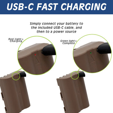 [CLEARANCE] Wasabi Power EN-EL3e Type 7.2V 2000mAh Lithium-Ion Battery with Direct USB Type-C Charging Port for Select Nikon D50 D70 D80 D90 D100 D200 D300S D700 and other D Series DSLR Camera | USB-BTR-ENEL3E