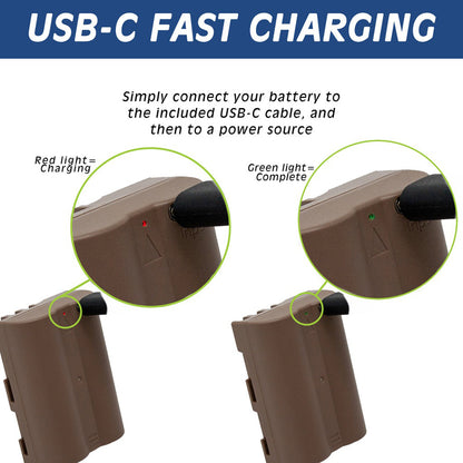 [CLEARANCE] Wasabi Power EN-EL3e Type 7.2V 2000mAh Lithium-Ion Battery with Direct USB Type-C Charging Port for Select Nikon D50 D70 D80 D90 D100 D200 D300S D700 and other D Series DSLR Camera | USB-BTR-ENEL3E