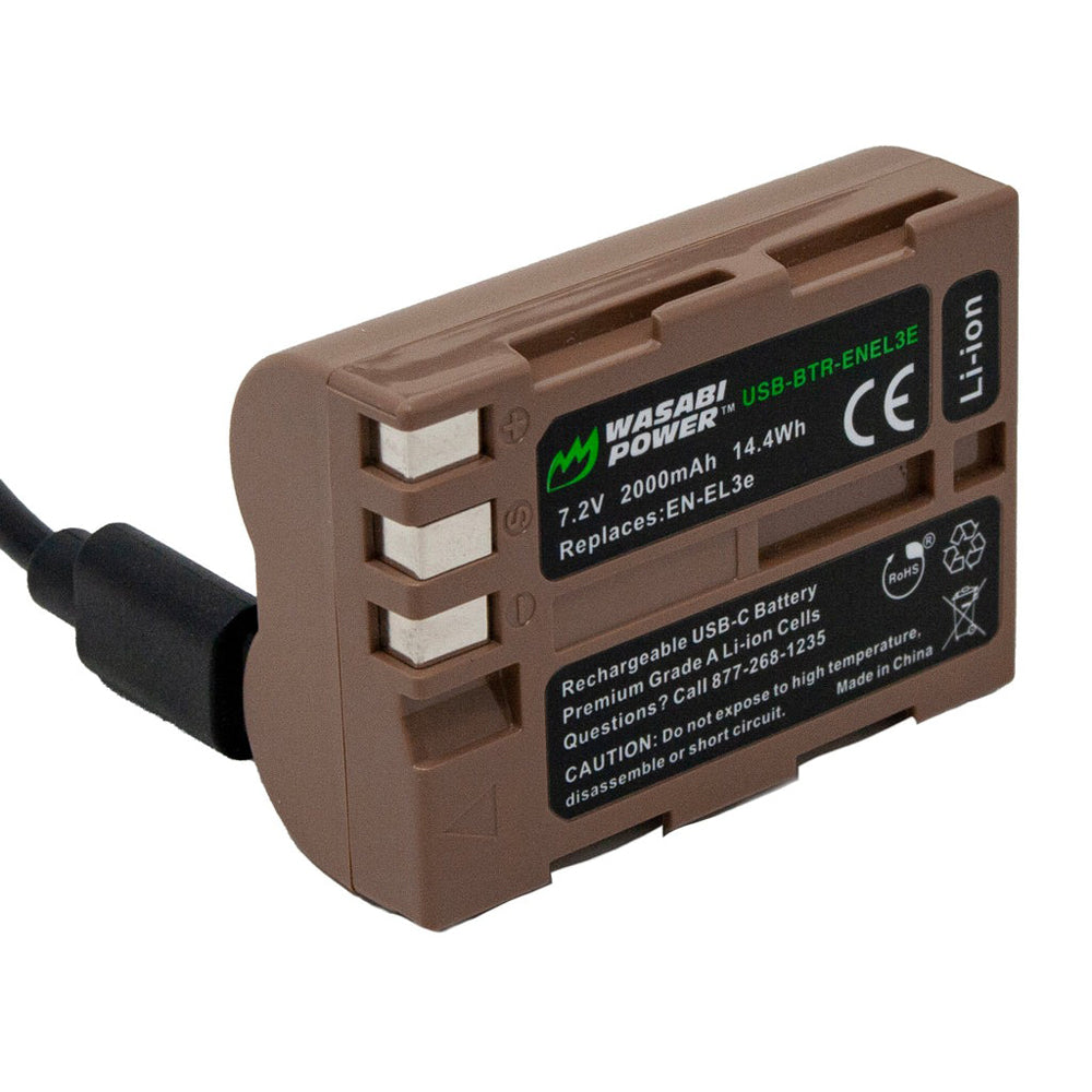 Wasabi Power EN-EL3e ENEL3e Type 7.2V 2000mAh Lithium-Ion Battery with Direct USB Type-C Charging Port for Select Nikon D50 D70 D80 D90 D100 D200 D300S D700 and other D Series DSLR Camera