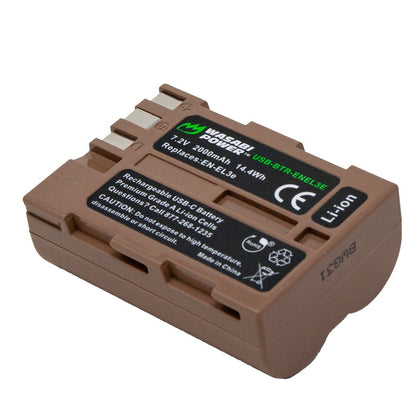 [CLEARANCE] Wasabi Power EN-EL3e Type 7.2V 2000mAh Lithium-Ion Battery with Direct USB Type-C Charging Port for Select Nikon D50 D70 D80 D90 D100 D200 D300S D700 and other D Series DSLR Camera | USB-BTR-ENEL3E