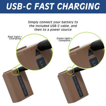 [CLEARANCE] Wasabi Power Sony NP-FW50 NPFW50 Battery with USB Type C Fast Direct Charging for Sony Alpha a7 II a7R II a7S II a6500 a6400 a6300 a6000 NEX-F3 NEX-C3 NEX-7 NEX-6 NEX-5 NEX-3 and ZV-E10 Digital Camera