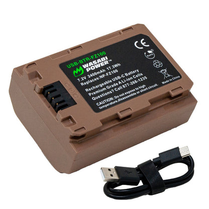 [CLEARANCE] Wasabi Power SONY NP-FZ100 NPFZ100 Battery with USB Type C Fast Direct Charging for Sony Alpha a1, a7 III, a7 IV, a7C II, a7CR, a7R III, a7R V, a7S III, a9 II, a6600, a6700, FX3, FX30, and ZV-E1 Digital Camera