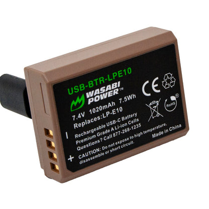 [CLEARANCE] Wasabi Power Canon LP-E10 LPE10 Battery with USB Type C Fast Direct Charging for Canon EOS 4000D 3000D 2000D 1500D 1300D 1200D 1100D, Rebel T100 T7 T6 T5 T3, Kiss X90 X80 X70 X50 DSLR Camera