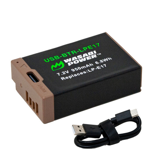 Wasabi Power Canon LP-E17 LPE17 Battery with USB Type C Fast Direct Charging for Canon 77D, M3, M5, M6, M6 Mark II, R10, R100, R50, R8, RP, 200D, 750D, 760D, 800D, and 850D Digital Camera
