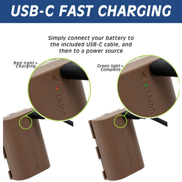 [CLEARANCE] Wasabi Power Canon LP-E6 LPE6 Battery with USB Type C Fast Direct Charging for Canon 5D Mark III Mark II, 5DS, 5DS R, 6D, 7D, 7D Mark II, 60D, 60Da, 70D, 80D, 90D, XC10, XC15 Digital Camera