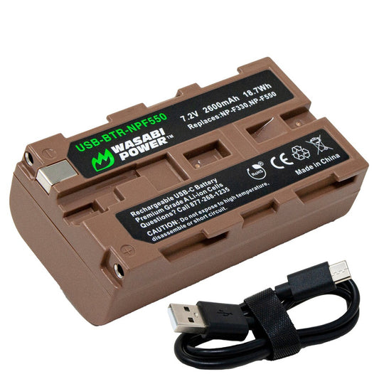 Wasabi Power NP-F550 Type 7.2V 2600mAh Lithium-Ion Battery with Power Indicator, Direct USB Type-C Charging Port for Select Sony HandyCam Camcorder Video Camera