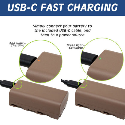 [CLEARANCE] Wasabi Power NP-F750 Type 7.2V 5200mAh Lithium-Ion Battery with Power Indicator, Direct USB Type-C Charging Port for Select Sony HandyCam Camcorder Video Camera | USB-BTR-NPF750