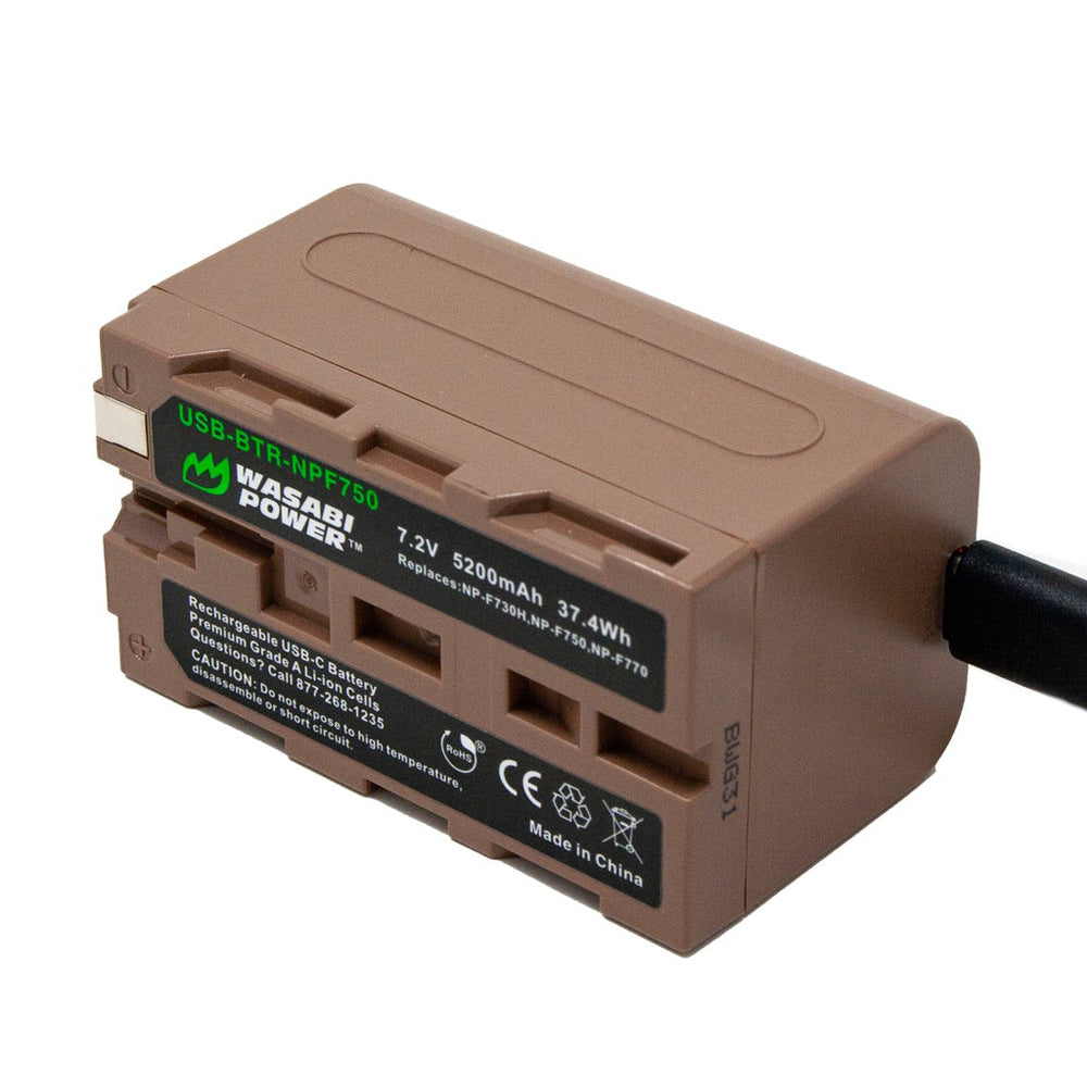 Wasabi Power NP-F750 NPF750 Type 7.2V 5200mAh Lithium-Ion Battery with Power Indicator, Direct USB Type-C Charging Port for Select Sony HandyCam Camcorder Video Camera