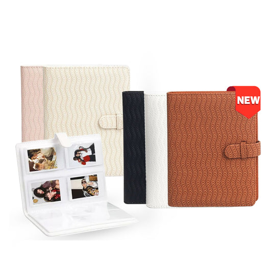 Pikxi 128 Pockets Elegant Carved Wave Style Photo Album with Slip On Latch Cover for Fujifilm Instax Mini Instant Camera