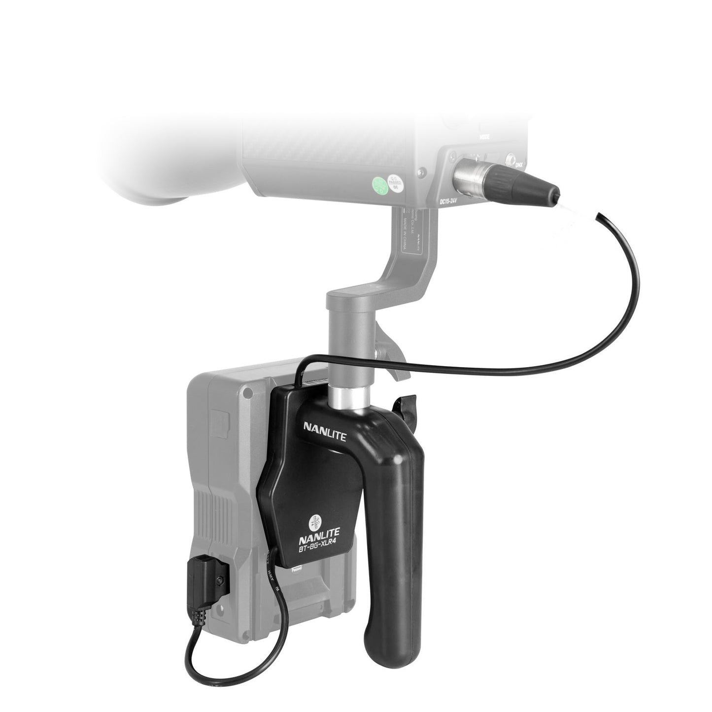 NANLITE V-Mount Handheld Battery Grip with 4-Pin Locking XLR Plug Connector for Forza 150 LED Monolight BT-BGX-LR4