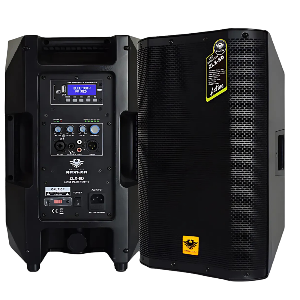 KEVLER ZLX-8D 8 250W 2-Way Full Range Active Loud Speaker (PAIR) with LCD Display and Class D Amplifier, Built-In USB Port and Bluetooth Function, Mic Line / Guitar, RCA and XLR Line I/O and DSP Preset Modes