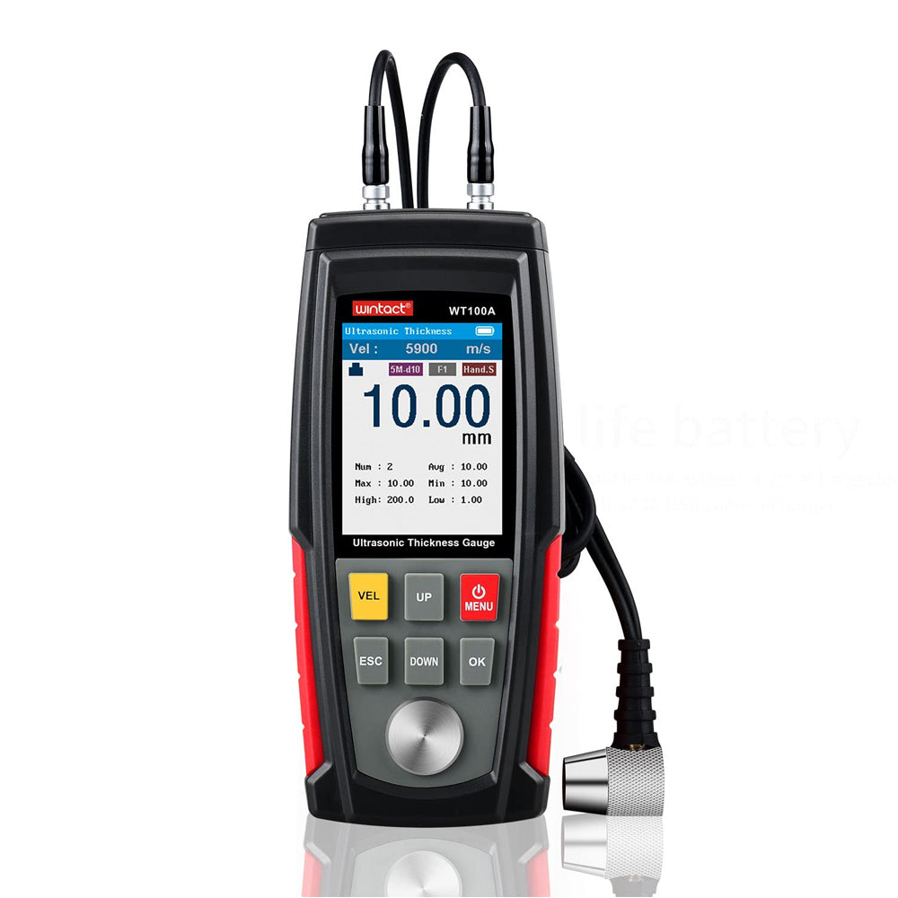 Wintact by Benetech Single / Dual Probe Ultrasonic Digital Thickness Measuring Guage with Data Logging Function for Tanks, Pipes, Car Body, Metal Sheet Inspection | WT100A  WT130A