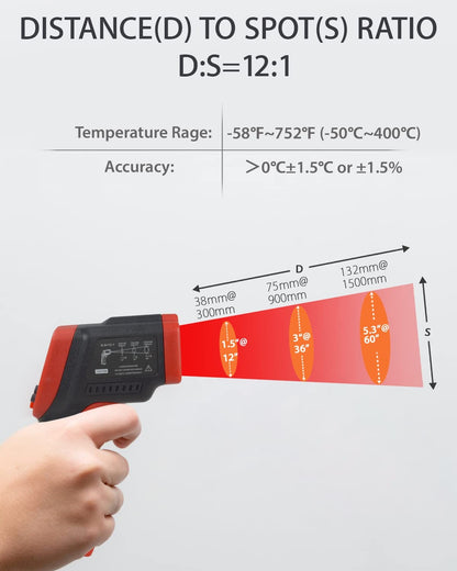 Wintact WT550 Handheld Digital Industrial Non-Contact Infrared Thermometer with Backlit Monochromatic LCD Screen Display