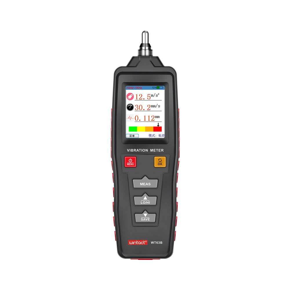 Wintact by Benetech WT63B Digital Vibration Meter (Battery Included) with 1KHz ~ 15KHz (HI) / 20KHz ~ 1KHz (LO) Frequency Acceleration, Data Logging, Colored LCD Display, Flashlight