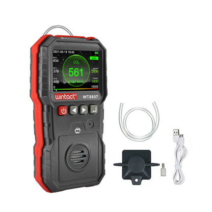 [CLEARANCE] Wintact WT8807 Digital Carbon Dioxide Gas Monitor Meter with Detachable Funnel Plate, Acrylic Siphon Tube, Colored LCD Monitor, and Micro USB Charger / Data Cable