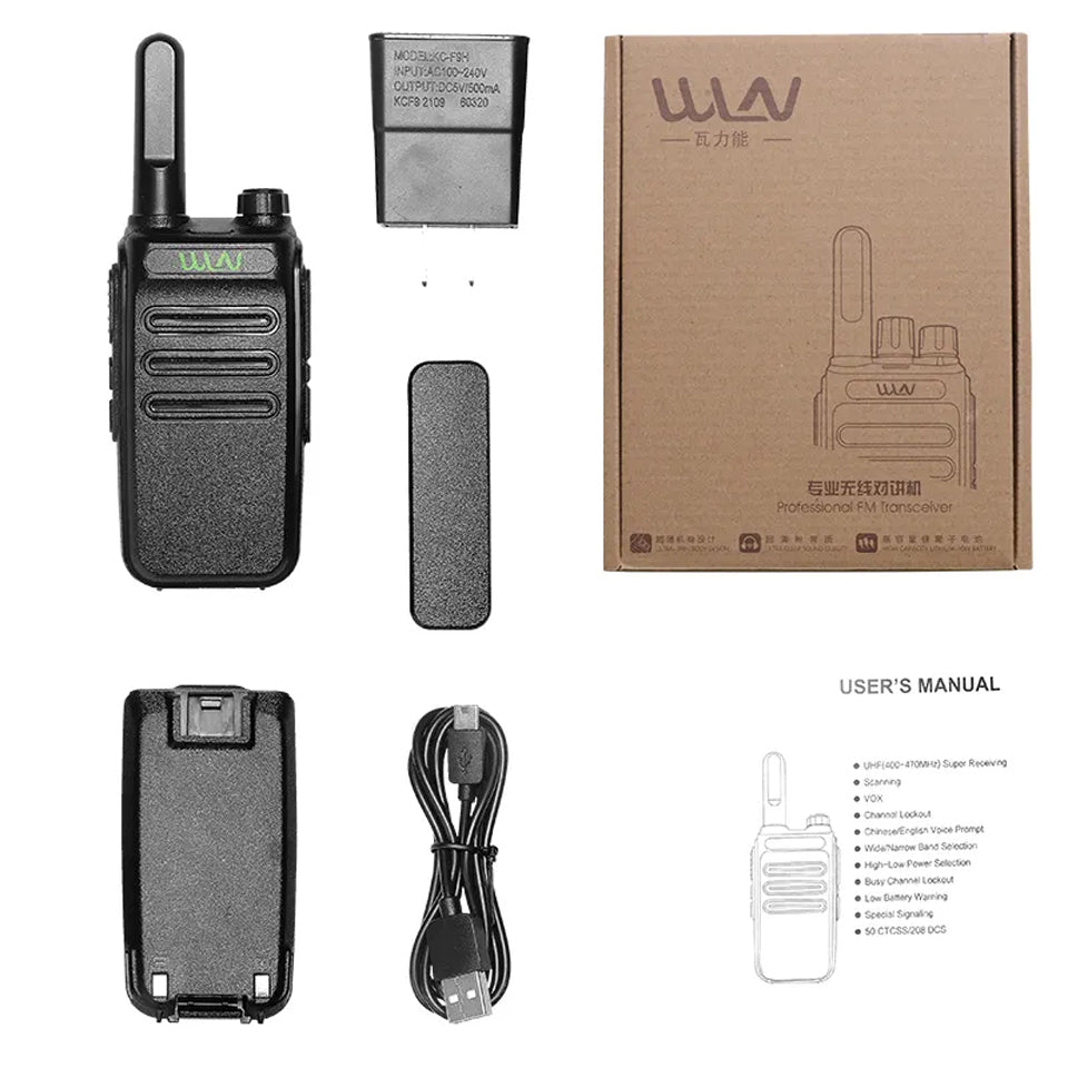 WLN KD-C30 Mini Walkie Talkie Portable Two Way Radio (PC Programmable) 5W 400-470Mhz UHF Transceiver and Receiver with 16 Channels