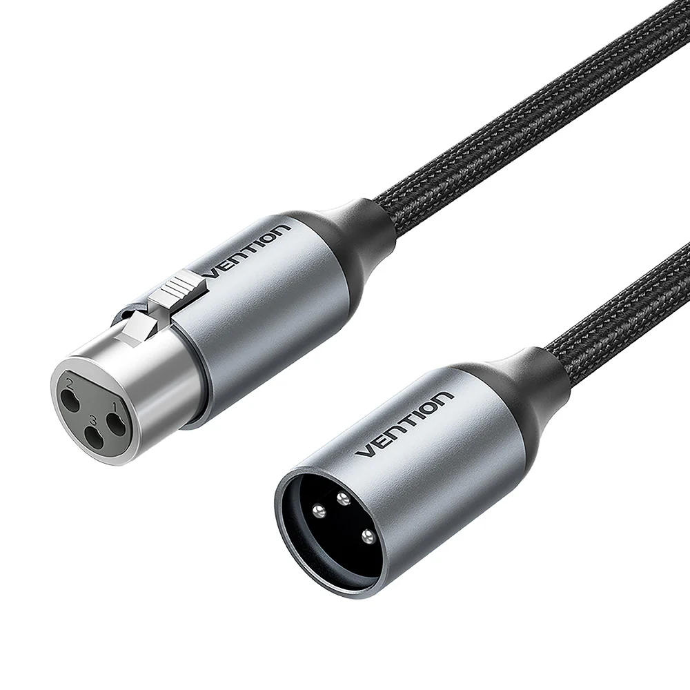 Vention 5m 3m 1m XLR Male to Female Microphone Audio Cable with Nickel-Plated Connectors, Multi-Layer Shielding, Aluminum Alloy Shell and Cotton Braided Jacket for Speaker, Mixers, Amplifiers, Sound Card, and More