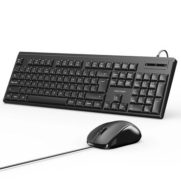 Vention Keyboard and Mouse Combo – Wireless 2.4GHz with USB Receiver / USB Wired, Full-Sized 104 Keys Silent Keyboard, Silent Quiet-Click, Ergonomic Mouse (1200DPI/1000DPI), Plug-and-Play for Windows 8/10/11, Laptop & Desktop PC | Black