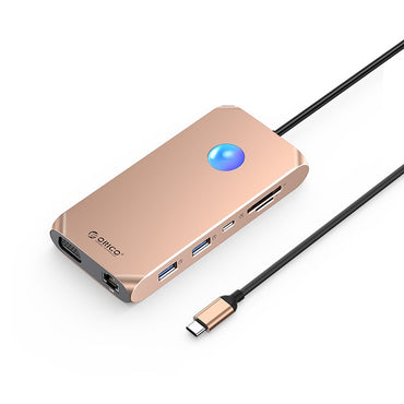 [CLEARANCE] ORICO 12-in-1 (RGB) USB 3.1 Type C Multifunctional Docking Station with 5Gbps USB-C Input, 4K 60Hz, PD 100W, 5Gbps USB-A 3.1. USB-A 2.0, 1080p VGA, 1000Mbps Ethernet, 3.5mm Audio Port, SD & TF Card Slot (Gray, Rose Gold, Silver) | XCR-X1