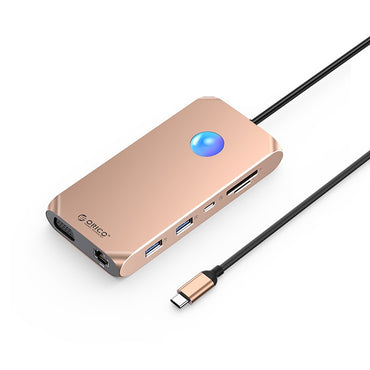 [CLEARANCE] ORICO 12-in-1 (RGB) USB 3.1 Type C Multifunctional Docking Station with 5Gbps USB-C Input, 4K 30Hz, PD 100W, 5Gbps USB-A 3.1. USB-A 2.0, 1080p VGA, 1000Mbps Ethernet, 3.5mm Audio Port, SD & TF Card Slot (Gray, Rose Gold, Silver) | XCR-X2