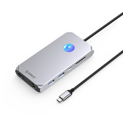 [CLEARANCE] ORICO XCR-X3 12-in-1 (RGB) USB 3.1 Type C Multifunctional Docking Station with 5Gbps USB-C Input, 4K 60Hz, PD 100W, 5Gbps USB-A 3.1. USB-A 2.0, 4K 60Hz DP, 1000Mbps Ethernet, 3.5mm Audio Port, SD & TF Card Slot (Silver)