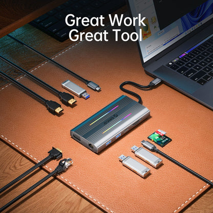 [CLEARANCE] ORICO XDR-X11 12-in-1 USB 3.1 Type C Multifunctional Docking Station with 5Gbps USB-C Input, 4K 60Hz, PD 100W, 5Gbps USB-A 3.1. USB-A 2.0, 1080p VGA, 1000Mbps Ethernet, 3.5mm Audio Port, SD & TF Card Slot (Rose Gold)