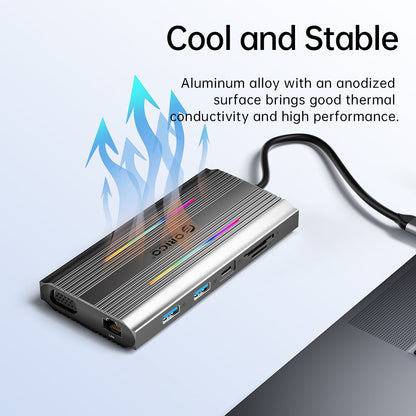 [CLEARANCE] ORICO XDR-X33 12-in-1 USB 3.1 Type C Multifunctional Docking Station with 5Gbps USB-C Input, 4K 60Hz, PD 100W, 5Gbps USB-A 3.1. USB-A 2.0, 4K 60Hz DP, 1000Mbps Ethernet, 3.5mm Audio Port, SD & TF Card Slot (Silver)