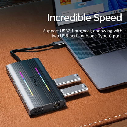 [CLEARANCE] ORICO XDR-X11 12-in-1 USB 3.1 Type C Multifunctional Docking Station with 5Gbps USB-C Input, 4K 60Hz, PD 100W, 5Gbps USB-A 3.1. USB-A 2.0, 1080p VGA, 1000Mbps Ethernet, 3.5mm Audio Port, SD & TF Card Slot (Rose Gold)
