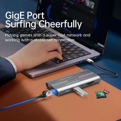 [CLEARANCE] ORICO XDR-X2 12-in-1 (RGB) USB 3.1 Type C Multifunctional Docking Station with 5Gbps USB-C Input, 4K 30Hz, PD 100W, 5Gbps USB-A 3.1. USB-A 2.0, 1080p VGA, 1000Mbps Ethernet, 3.5mm Audio Port, SD & TF Card Slot (Silver)