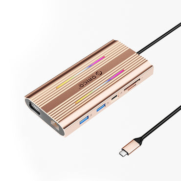 [CLEARANCE] ORICO XDR-X1 12-in-1 (RGB) USB 3.1 Type C Multifunctional Docking Station with 5Gbps USB-C Input, 4K 60Hz, PD 100W, 5Gbps USB-A 3.1. USB-A 2.0, 1080p VGA, 1000Mbps Ethernet, 3.5mm Audio Port, SD & TF Card Slot (Silver)