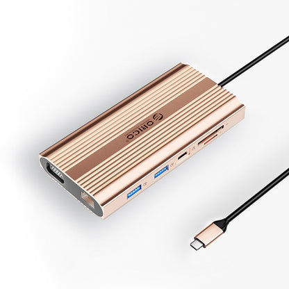 [CLEARANCE] ORICO XDR-X11 12-in-1 USB 3.1 Type C Multifunctional Docking Station with 5Gbps USB-C Input, 4K 60Hz, PD 100W, 5Gbps USB-A 3.1. USB-A 2.0, 1080p VGA, 1000Mbps Ethernet, 3.5mm Audio Port, SD & TF Card Slot (Rose Gold)