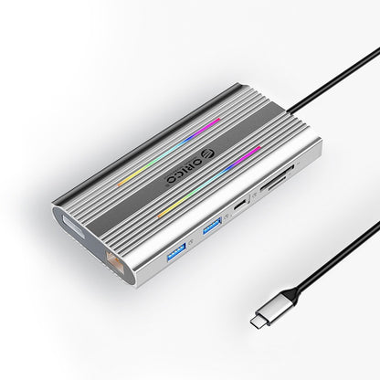 [CLEARANCE] ORICO 12-in-1 (RGB) USB 3.1 Type C Multifunctional Docking Station with 5Gbps USB-C Input, 4K 60Hz, PD 100W, 5Gbps USB-A 3.1. USB-A 2.0, 4K 60Hz DP, 1000Mbps Ethernet, 3.5mm Audio Port, SD & TF Card Slot (Gray, Rose Gold, Silver)