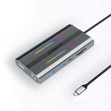 [CLEARANCE] ORICO 12-in-1 (RGB) USB 3.1 Type C Multifunctional Docking Station with 5Gbps USB-C Input, 4K 60Hz, PD 100W, 5Gbps USB-A 3.1. USB-A 2.0, 4K 60Hz DP, 1000Mbps Ethernet, 3.5mm Audio Port, SD & TF Card Slot (Gray, Rose Gold, Silver)