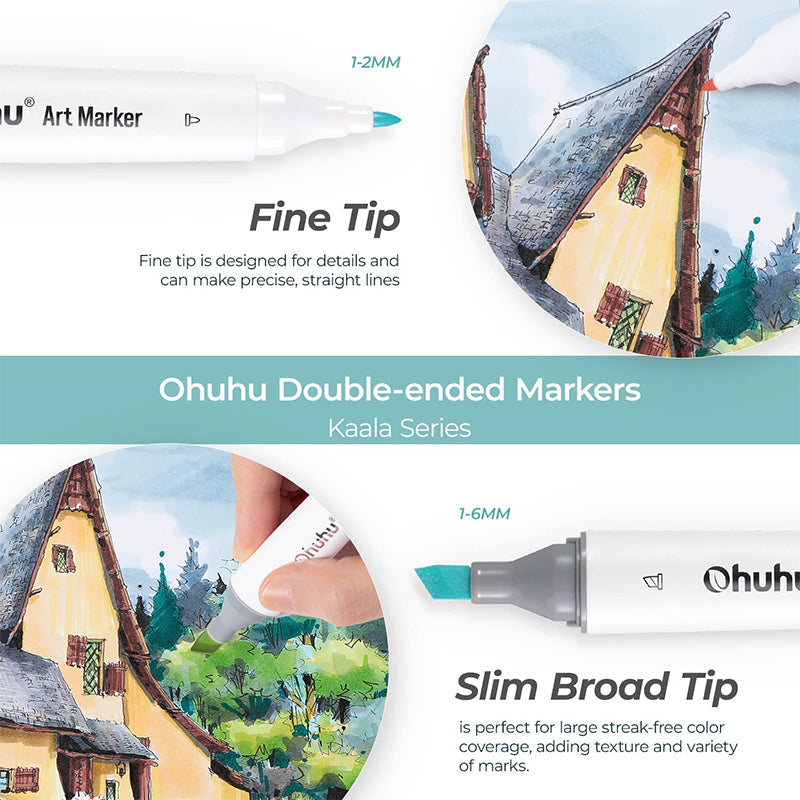 Ohuhu Oahu 60 Colors Dual Tips Alcohol Art Markers, Fine&Chisel