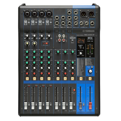 Yamaha MG10XU 10-Channel Analog Console Mixer USB Audio Interface 2in / 2Out with 24 SPX Effects, 2-Band EQ Equalizer, D-PRE Mic Preamps, PAD Switch, XLR and 6.35mm AUX I/O Connectivity and 48V Switchable Phantom Power and Apple Support