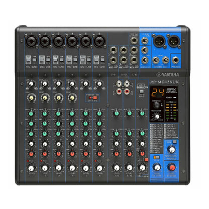 Yamaha MG12 Series 12-Channel Analog Console Mixer USB Audio Interface 12 In / 6 Out with 24 SPX Effects, 3 & 2-Band EQ Equalizer, D-PRE Mic Preamps, 48V Phantom Power for DJ, Audio Mixing, Studio & Recording | MG12 MG12X MG12XU MG12XUK