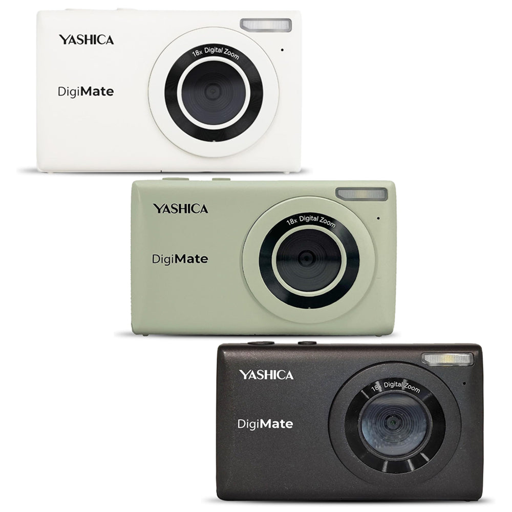 YASHICA DigiMate Compact Digital Camera Point and Shoot CMOS Sensor 64 Megapixel F/3.2 35mm 4K 30fps Video, Built-in Flash, 18x Digital Zoom, 650mAh Battery, Max 128GB TF / MicroSD Card Ports, 2.7" TFT Screen Display | Black, Green, White