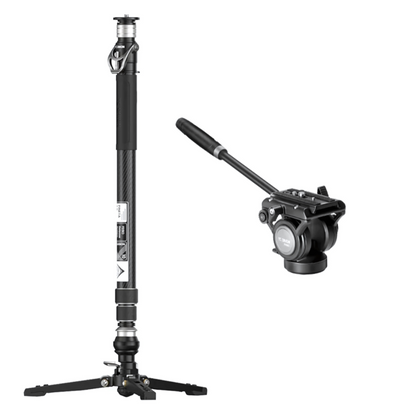 YC ONION PINETA 2.0 Carbon Fiber Monopod with Pedal Base & FH60 Fluid Head, QR FEISO Release System, 6KG Max Payload Capacity, 168cm Max Height, Folding Articulated Base, 1/4" & 3/8" Screw for DSLR Mirrorless Cinema Camera | MQC15860
